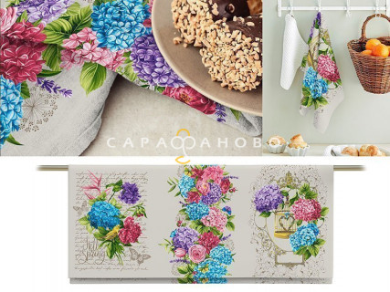 Ткань Рогожка 150 см "Гортензия" рис 35008 вид 2