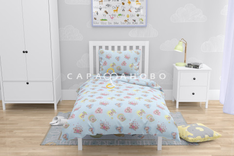 Ткань Бязь 150 см 120 гр рис. 5854-1 "Мишка романтик" голубой