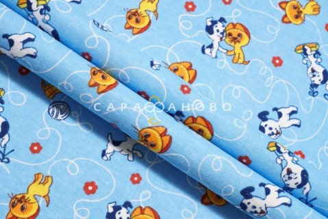 Ткань Фланель 75 см рис.  5138-1 "Котенок и щенок" грунт
