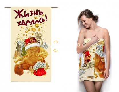 Ткань Полотно вафельное 150 см "Денежный кот" рис 30169 вид 1