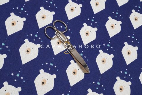 Ткань Бязь 150 см. Белый медведь синий рис. 7259/1