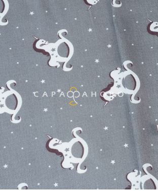 Ткань Бязь 150 см рис. 7274/1 Единороги(серый)